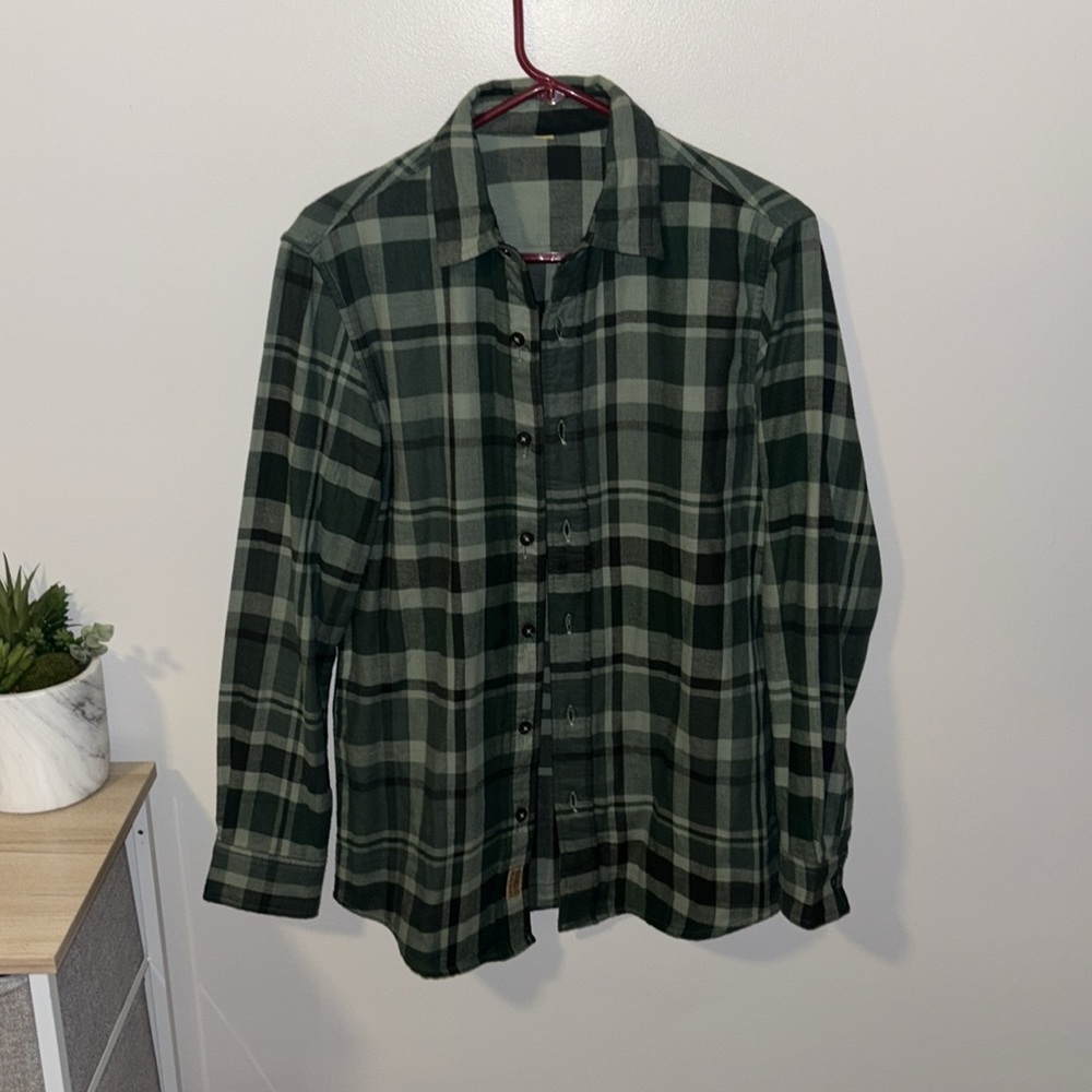 Men’s Reversible Green Flannel Button-Down Shirt - Size Small